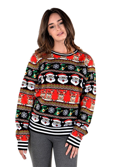 SoCal Look Youth Ugly Christmas Sweater Santa Reindeer Pullover Black