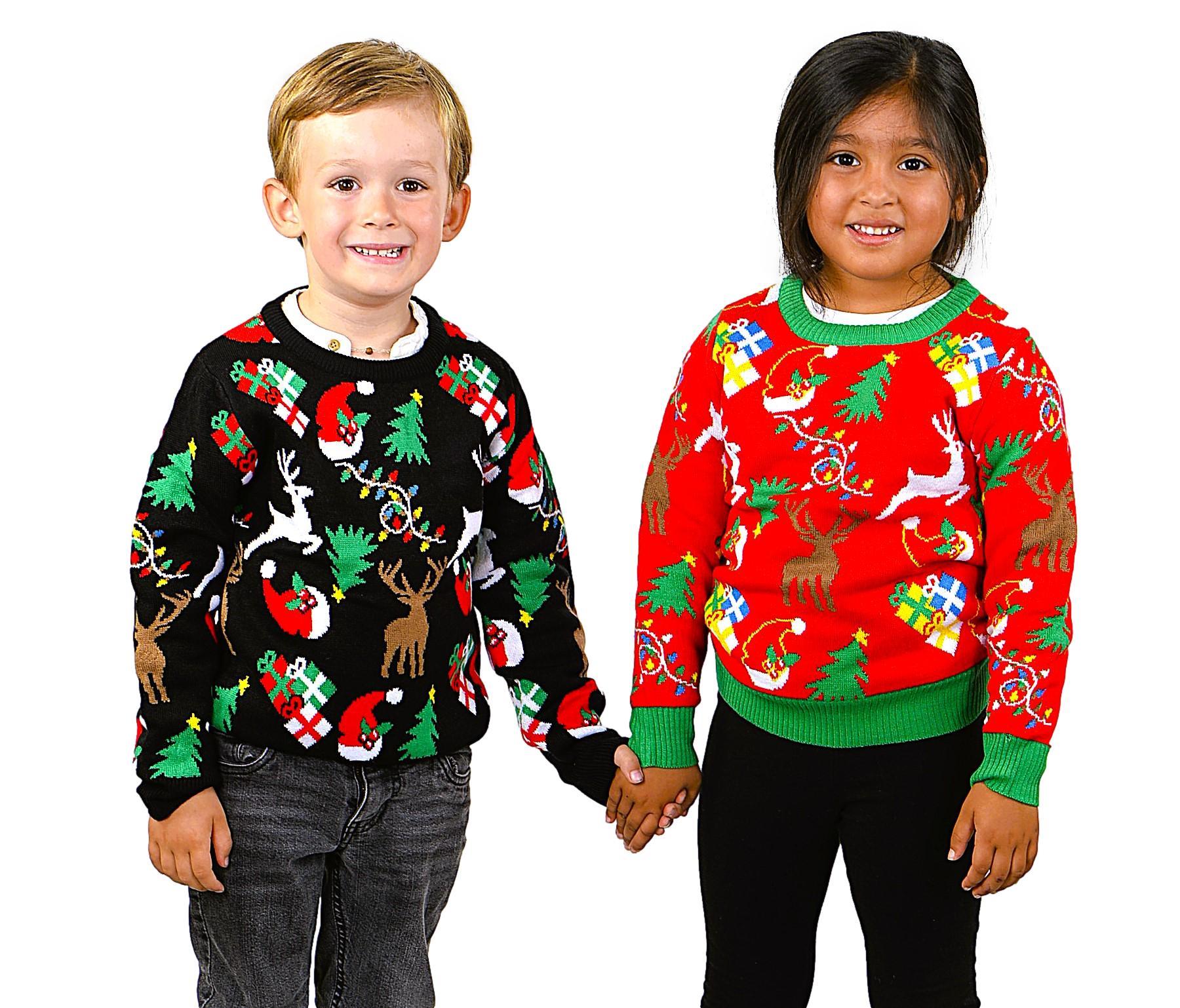 SOCAL LOOK Kids Ugly Christmas Sweater - Black Long Sleeve Cute Festive Holiday Xmas Pullover for Boys & Girls