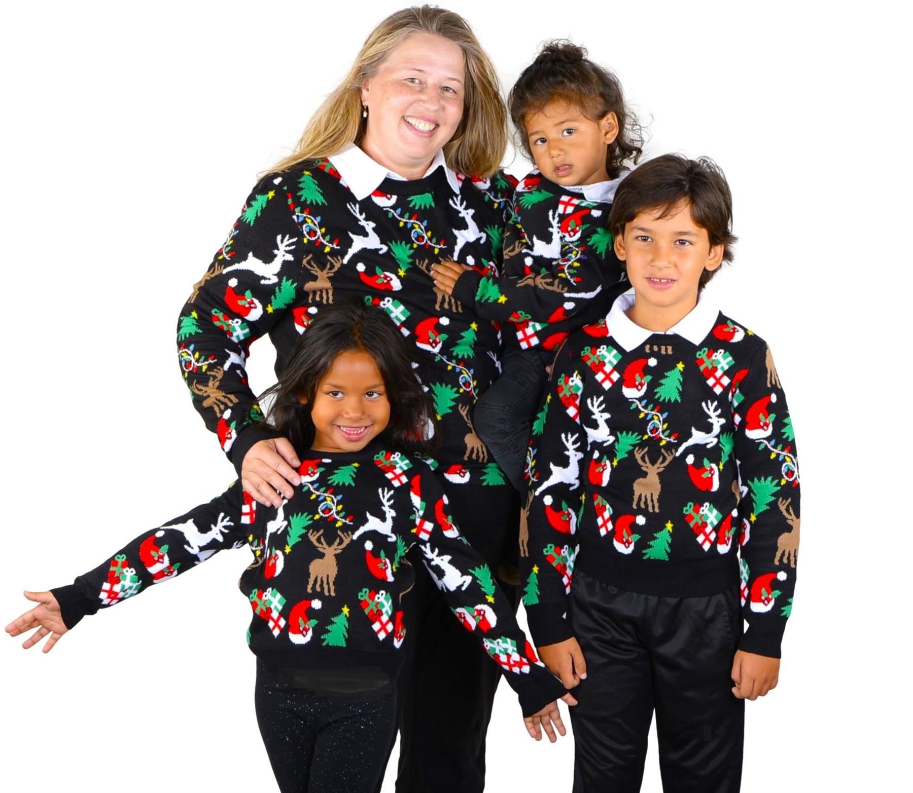 SOCAL LOOK Kids Ugly Christmas Sweater - Black Long Sleeve Cute Festive Holiday Xmas Pullover for Boys & Girls