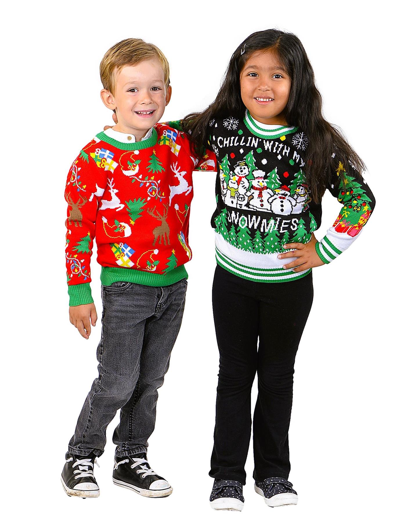 SOCAL LOOK Ugly Christmas Sweaters for Kids - Red Long Sleeve Children Cute Festive Reindeer Holiday Xmas Pullover for Girls and Boys
