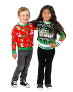 SOCAL LOOK Ugly Christmas Sweaters for Kids - Red Long Sleeve Children Cute Festive Reindeer Holiday Xmas Pullover for Girls and Boys