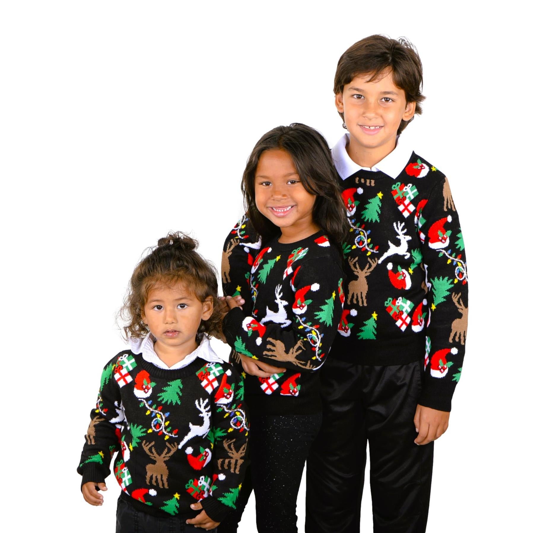 SOCAL LOOK Kids Ugly Christmas Sweater - Black Long Sleeve Cute Festive Holiday Xmas Pullover for Boys & Girls