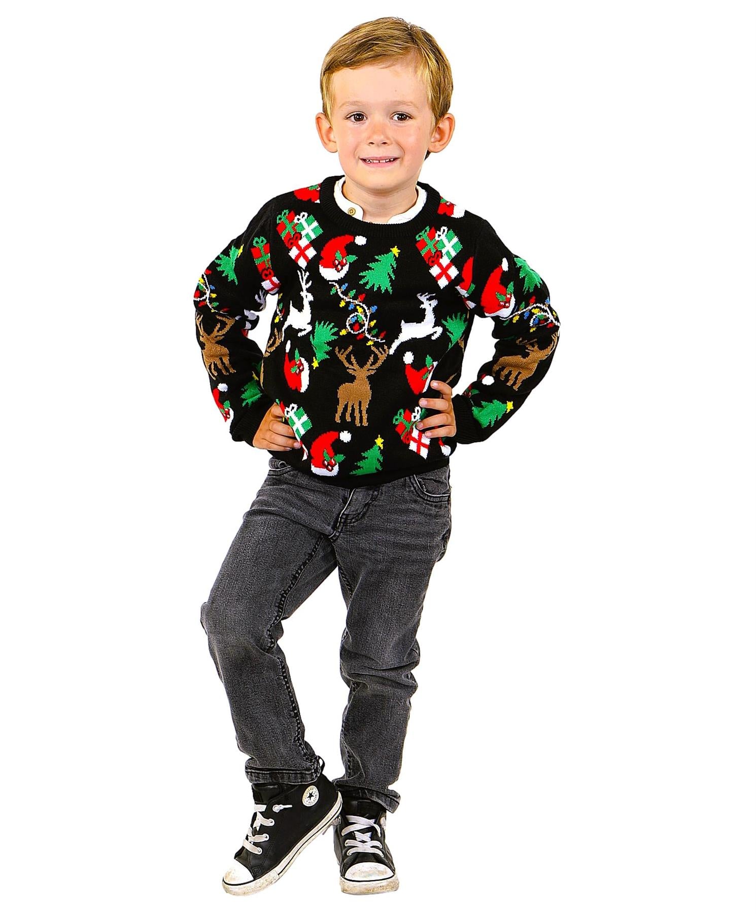 SOCAL LOOK Kids Ugly Christmas Sweater - Black Long Sleeve Cute Festive Holiday Xmas Pullover for Boys & Girls