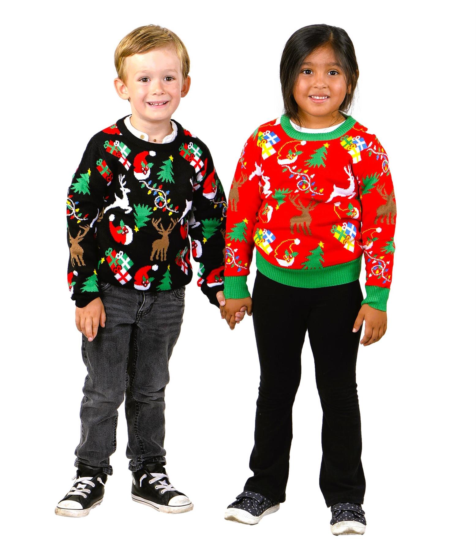 SOCAL LOOK Ugly Christmas Sweaters for Kids - Red Long Sleeve Children Cute Festive Reindeer Holiday Xmas Pullover for Girls and Boys