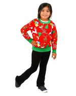 SOCAL LOOK Ugly Christmas Sweaters for Kids - Red Long Sleeve Children Cute Festive Reindeer Holiday Xmas Pullover for Girls and Boys
