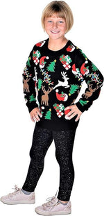 SOCAL LOOK Kids Ugly Christmas Sweater - Black Long Sleeve Cute Festive Holiday Xmas Pullover for Boys & Girls