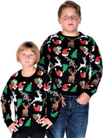 SOCAL LOOK Kids Ugly Christmas Sweater - Black Long Sleeve Cute Festive Holiday Xmas Pullover for Boys & Girls