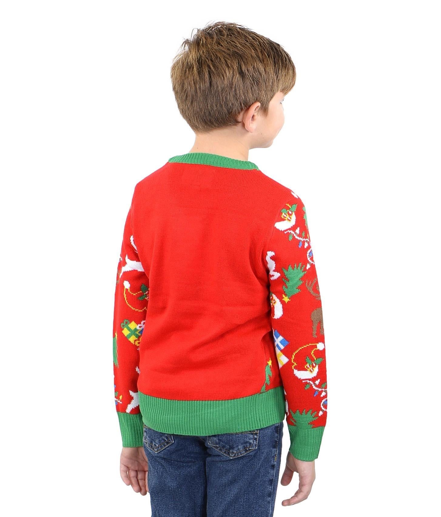 SOCAL LOOK Ugly Christmas Sweaters for Kids - Red Long Sleeve Children Cute Festive Reindeer Holiday Xmas Pullover for Girls and Boys