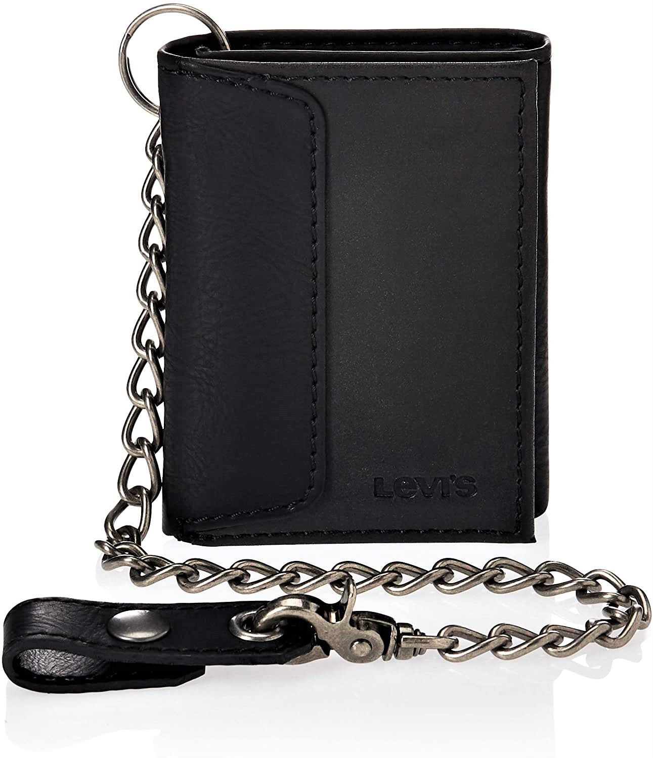Levi's Men's Leather Trifold Chain Wallet Black – socallook.com