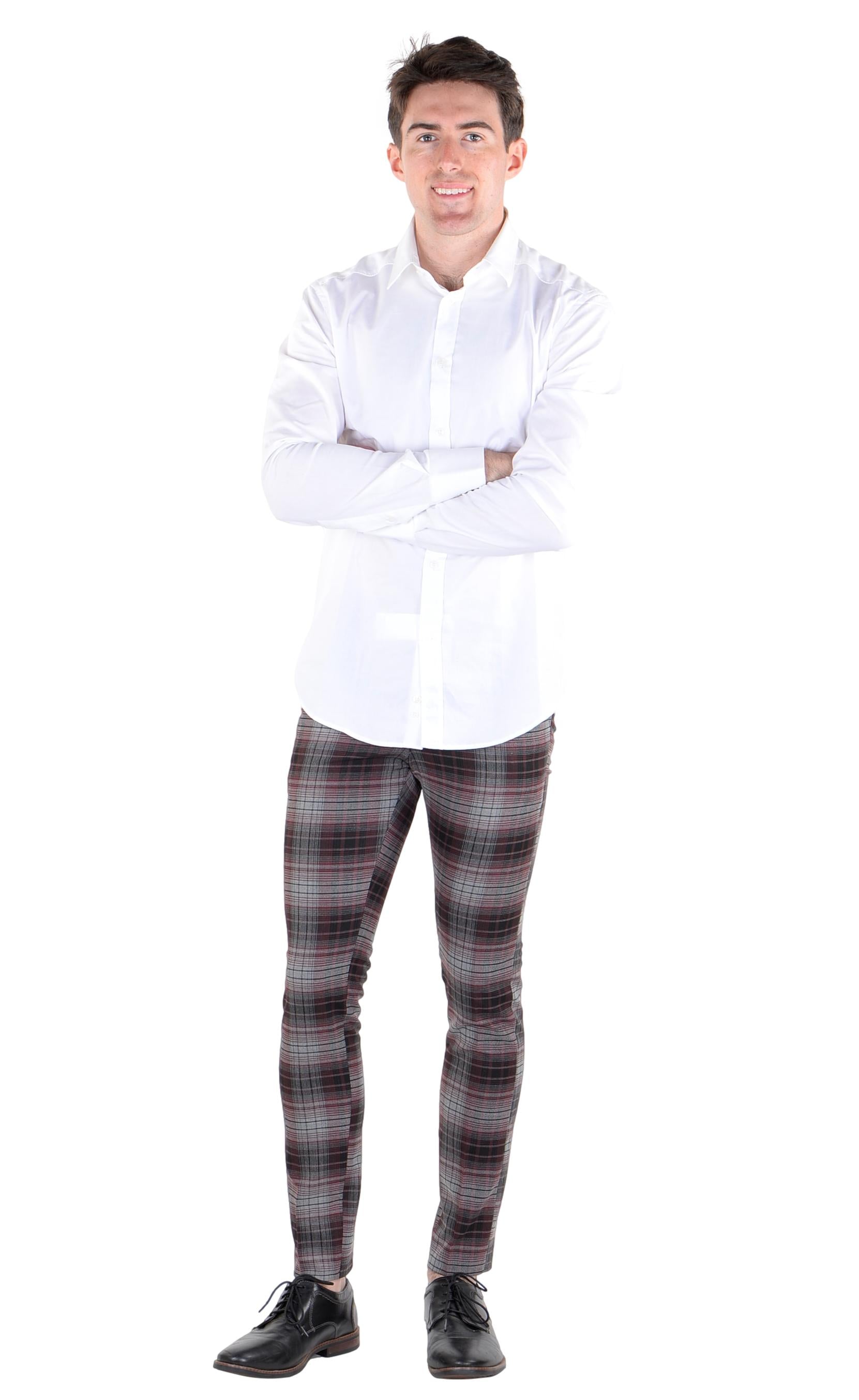SoCal Look Men's DJ Plus All Over Check Pattern Dress Pant Burgundy   socallook.com