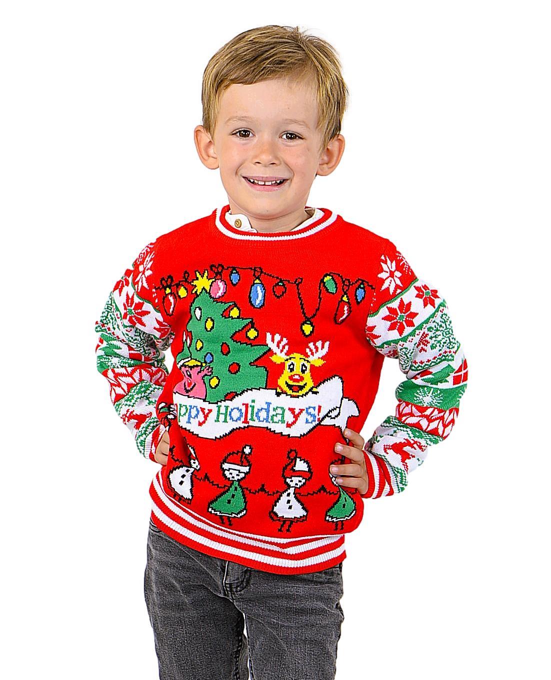 SOCAL LOOK Ugly Christmas Sweater for Kids- Unisex Children Red Color Long Sleeve Funny and Festive Tacky Cute Holiday Xmas Pullover for Boys & Girls