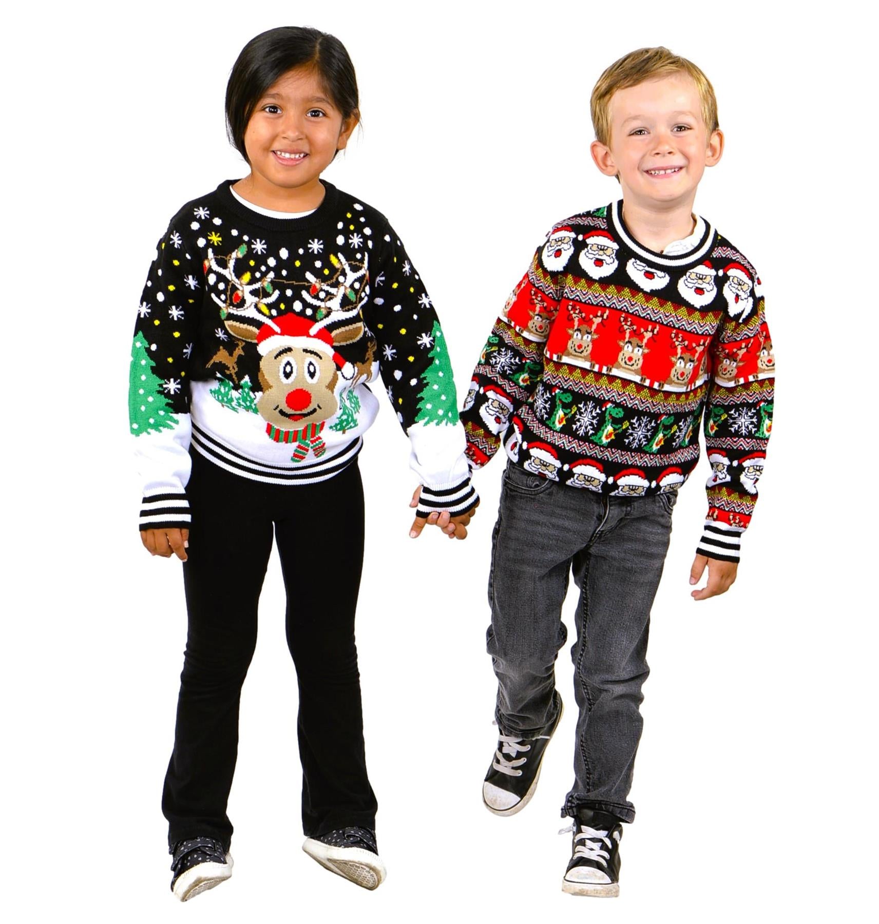 SOCAL LOOK Kids Ugly Christmas Sweater, Multicolor Long Sleeve Unisex Children Funny Festive Cute Rudolph Holiday Xmas Pullover for Boys & Girls