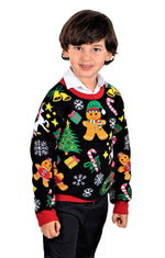 KESIS Kids Ugly Christmas Sweater - Black Long Sleeve Tacky Cute Holiday Pullover for Boys & Girls