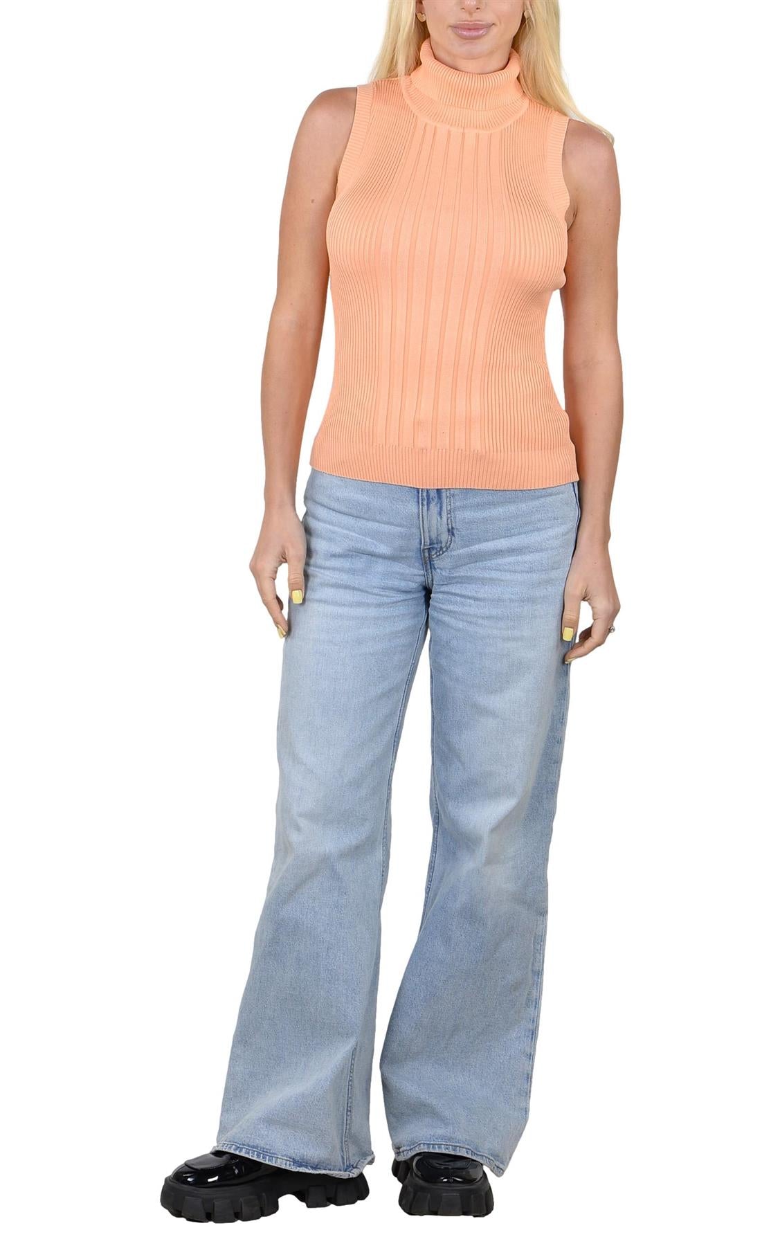 Socal Look Ribbed Women’s Sleeveless Turtleneck Top Y2K Cute
