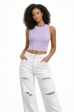 Socal Look Women's Sleeveless Crew Neck Sweater Top in Stretchable Viscose Blend