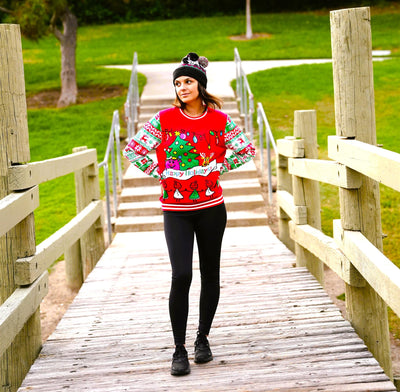 SOCAL LOOK Festive Ugliest Sweaters for Christmas - Red Pullover Cute Tacky Holiday Teens Funny Sweater for Big Boys & Girls