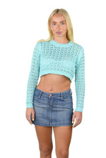 SOCAL LOOK Women’s Crochet Cotton Crop Top Long Sleeve Crew Neck