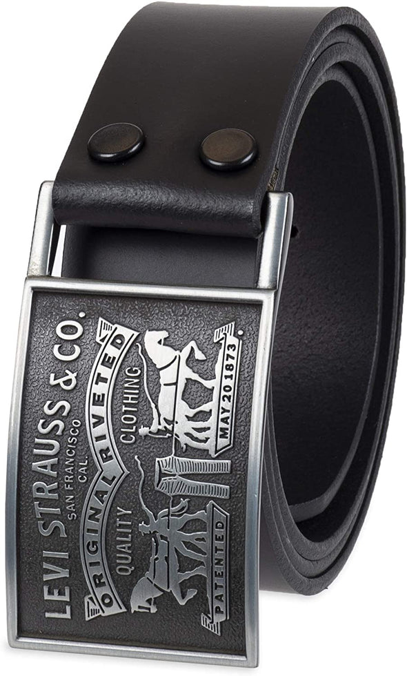 Levi's Men's 38MM Wide Plaque Bridle Leather Belt With Snap Closure