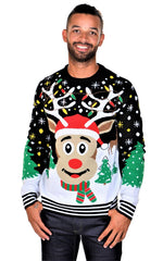 SOCAL LOOK Ugly Christmas Sweater for Teens, Multicolor Long Sleeve Unisex Youth Cute Rudolph Holiday Xmas Pullover for Big Boys and Girls