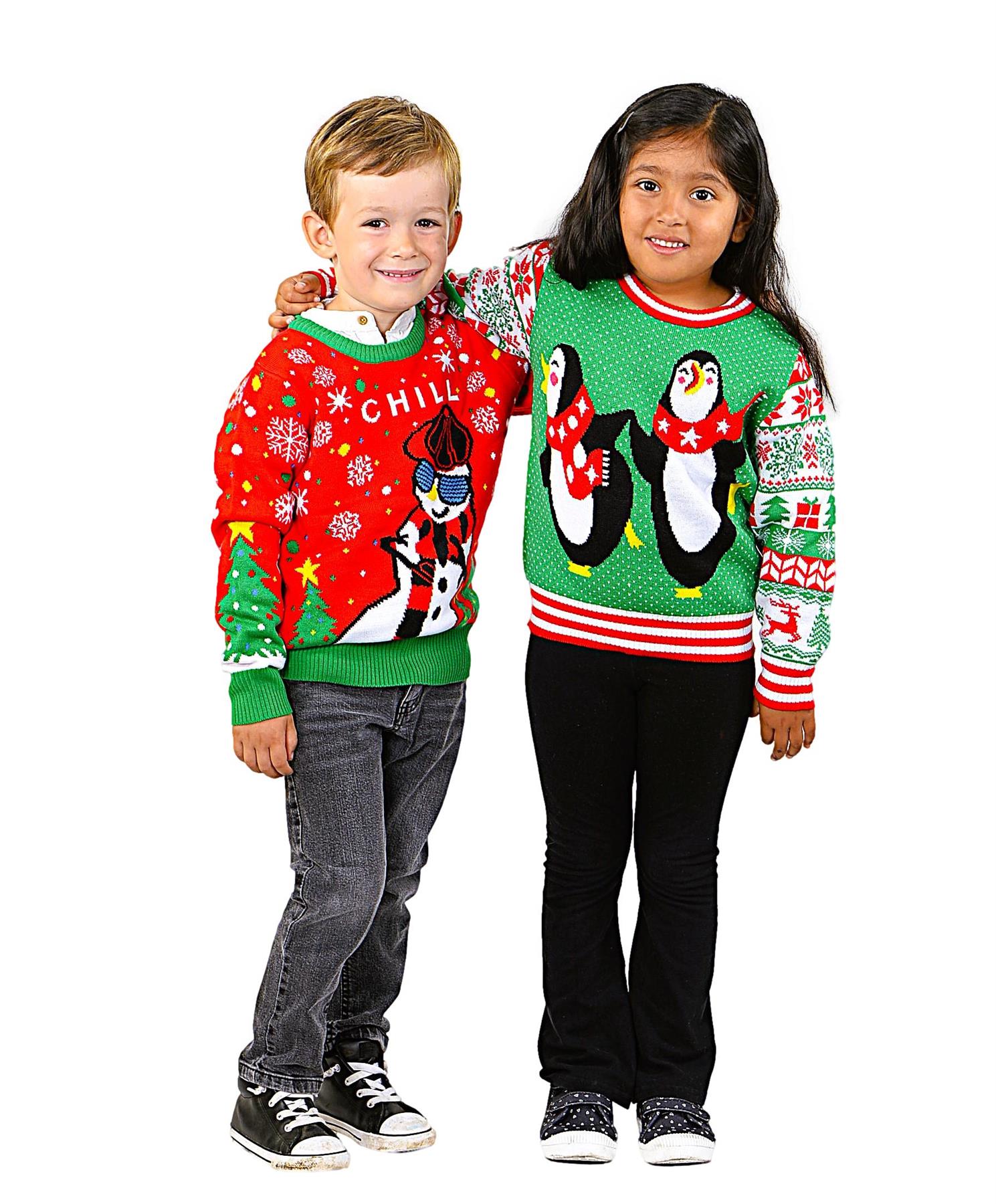 SOCAL LOOK Kids Ugly Christmas Sweater - Red Long Sleeve Unisex Children Festive Cute Chill Snowman Holiday Xmas Pullover for Boys & Girls