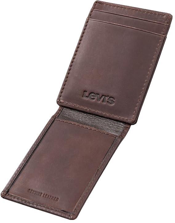 Levi's Men's RFID Magnetic Front Pocket Card Case  Slim Wallet Brown
