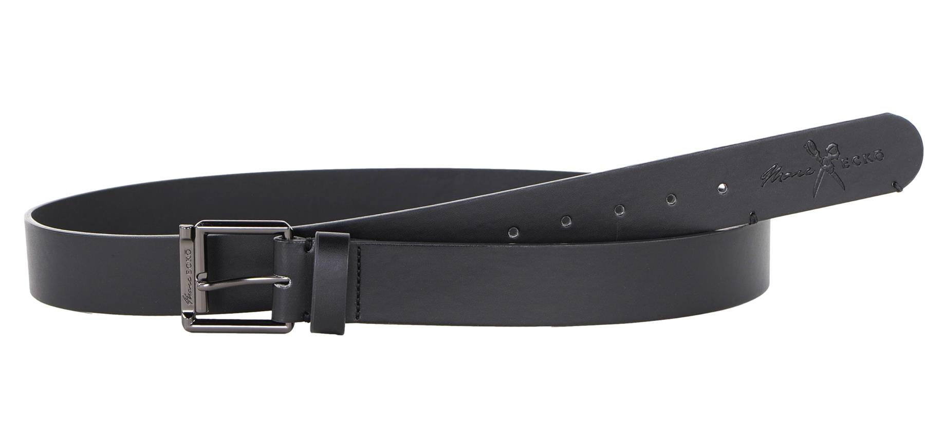 Marc Ecko Men's 1.5" Wide Black Casual Belt with Embossed Logo Buckle