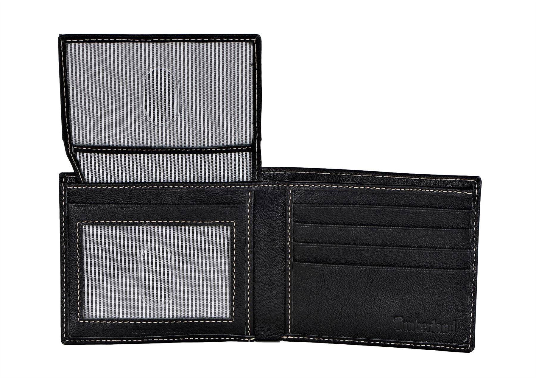 Timberland Men's Genuine Leather Bifold Passcase Wallet with Flip ID Pocket