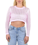 SOCAL LOOK Women’s Crochet Cotton Crop Top Long Sleeve Crew Neck