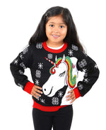 SOCAL LOOK Kids Unicorn Ugly Christmas Sweater – Black Long Sleeve Holiday Pullover for Boys & Girls, Festive Tacky Xmas Sweater