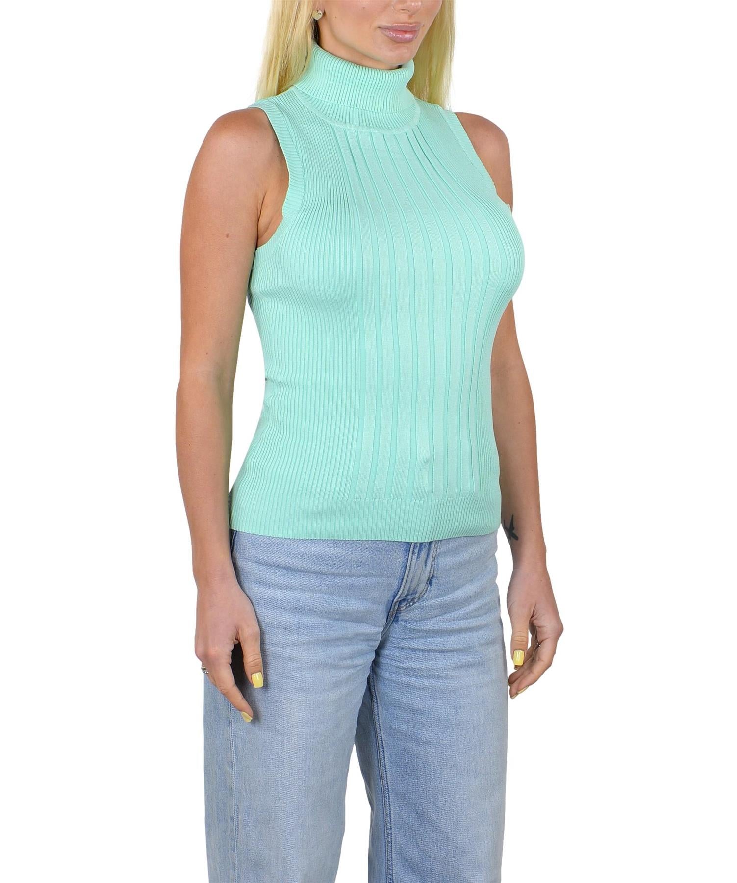 Socal Look Ribbed Women’s Sleeveless Turtleneck Top Y2K Cute