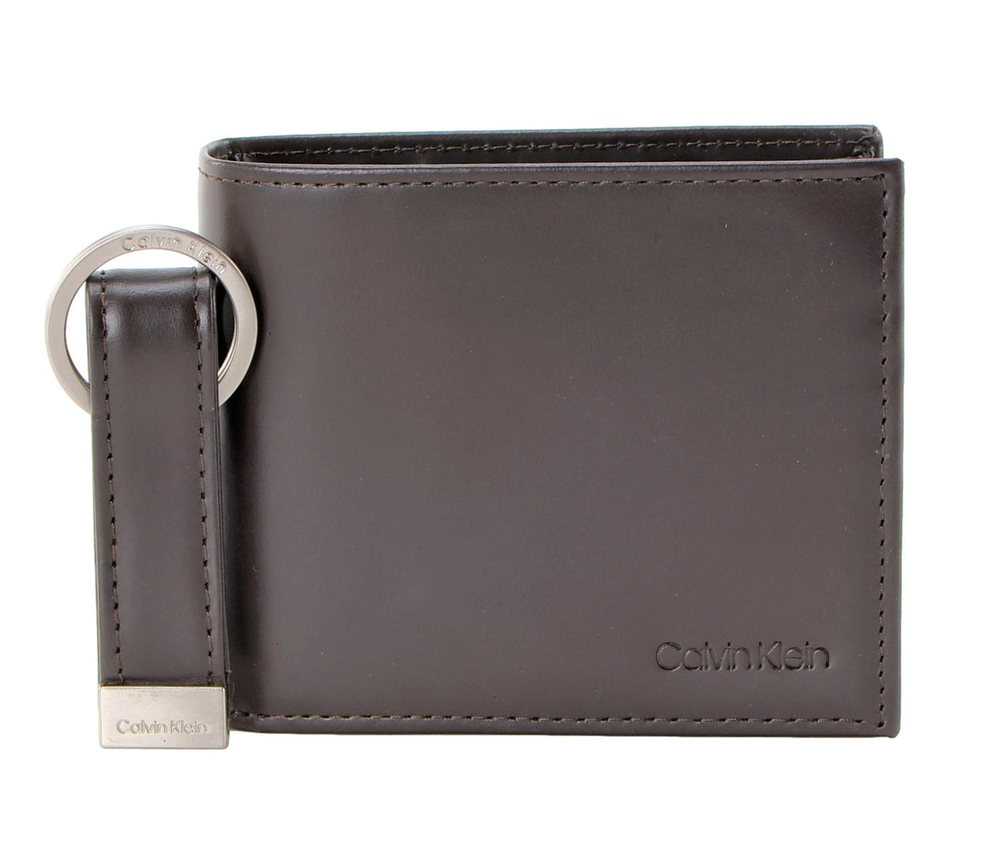 Calvin Klein Men's Saffiano Leather Card Case Bifold Wallet - Brown