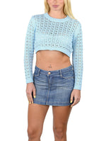 SOCAL LOOK Women’s Crochet Cotton Crop Top Long Sleeve Crew Neck
