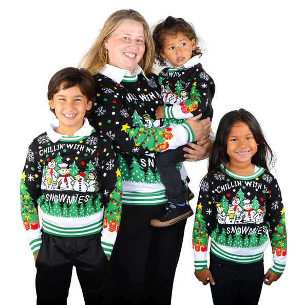 SOCAL LOOK Children Chill Snowman Christmas Sweater Black
