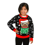 SOCAL LOOK Kids Ugly Christmas Sweater, Black Long Sleeve Unisex Children Cute Pug Holiday Xmas Pullover for Boys & Girls