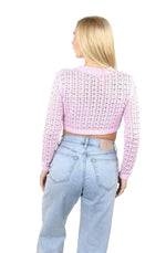 SOCAL LOOK Women’s Crochet Cotton Crop Top Long Sleeve Crew Neck