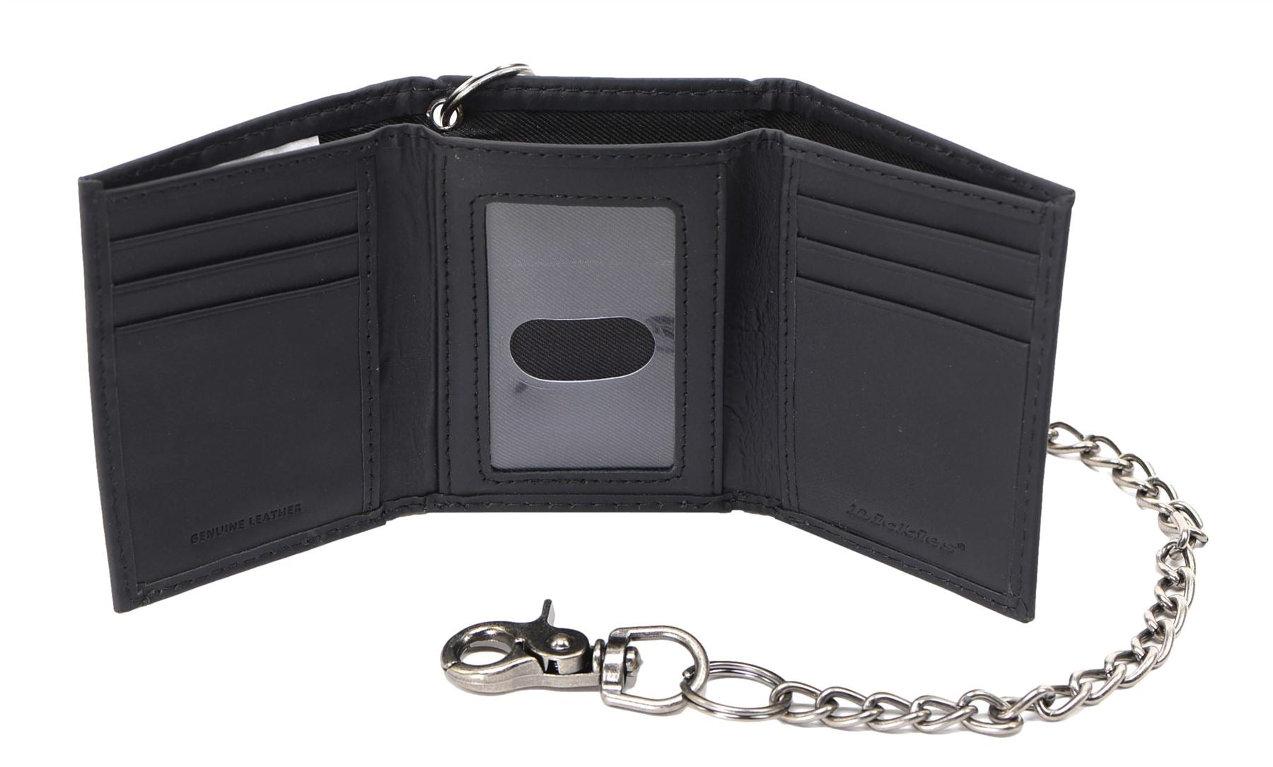 Dickies Men's Leather Chain Trifold Classic Capacity Wallet Black
