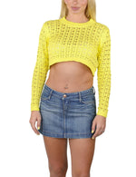 SOCAL LOOK Women’s Crochet Cotton Crop Top Long Sleeve Crew Neck