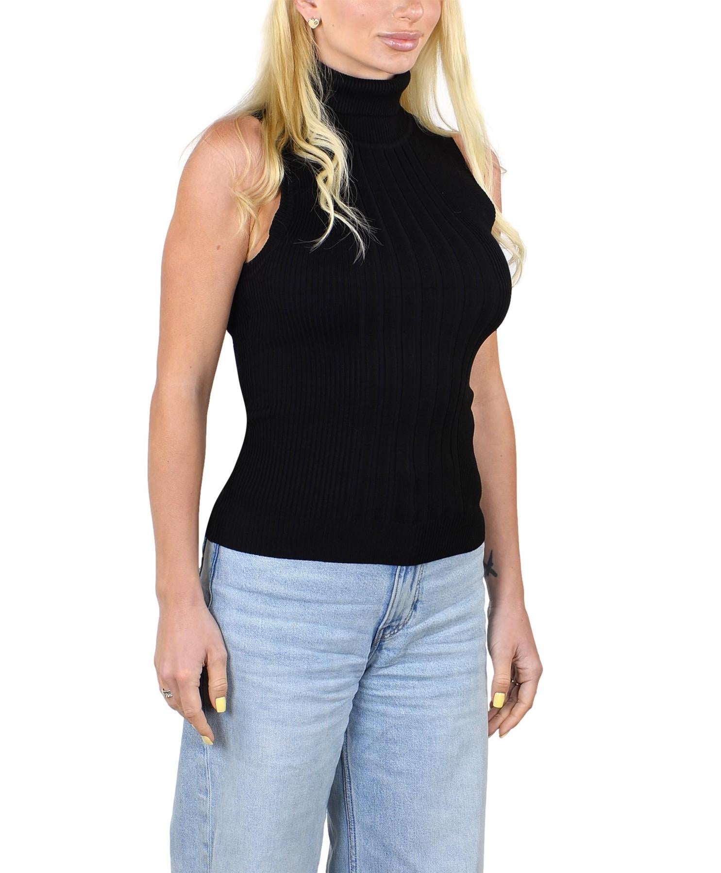 Socal Look Ribbed Women’s Sleeveless Turtleneck Top Y2K Cute