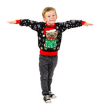 SOCAL LOOK Kids Ugly Christmas Sweater, Black Long Sleeve Unisex Children Cute Pug Holiday Xmas Pullover for Boys & Girls