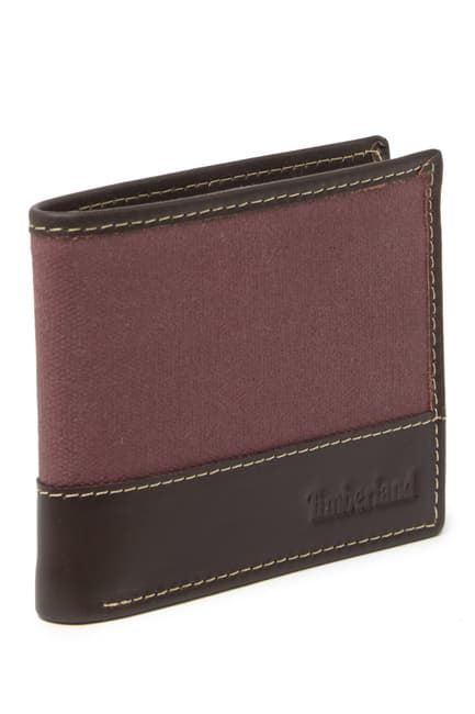 Timberland Men's Genuine Leather Bifold Passcase Wallet with Flip ID Pocket