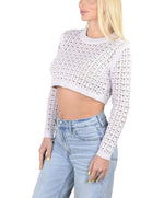 SOCAL LOOK Women’s Crochet Cotton Crop Top Long Sleeve Crew Neck