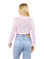 SOCAL LOOK Women’s Crochet Cotton Crop Top Long Sleeve Crew Neck