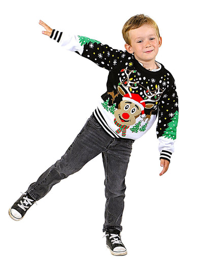 SOCAL LOOK Kids Ugly Christmas Sweater, Multicolor Long Sleeve Unisex Children Funny Festive Cute Rudolph Holiday Xmas Pullover for Boys & Girls