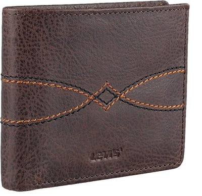 Levi's Men's RFID Western Stitched Extra-Capacity Leather Bifold Wallet Brown