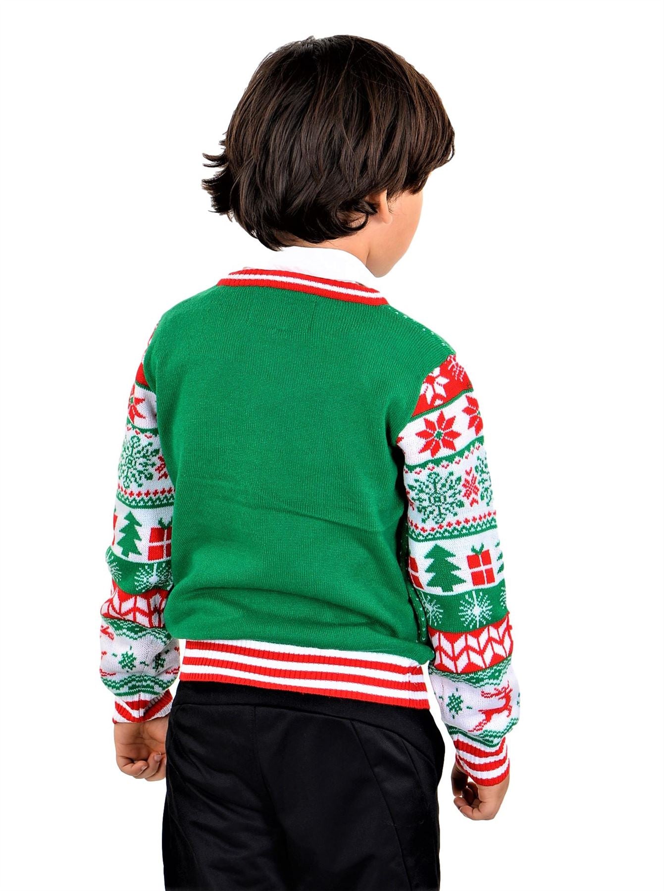 SOCAL LOOK Kids Ugly Christmas Sweater - Green Long Sleeve Unisex Children Cute Penguin Holiday Xmas Pullover for Boys & Girls