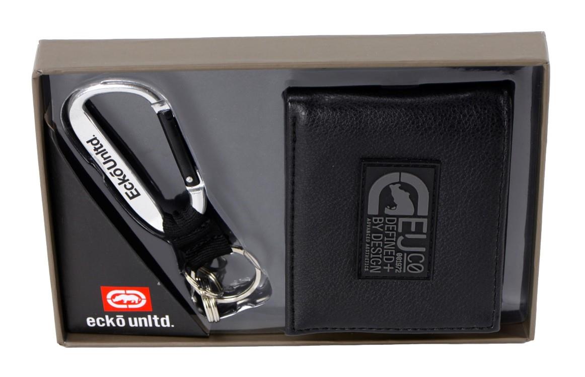 Ecko Unltd Rhino Men's Bifold Wallet with Key FOB Boxed Gift Set Black