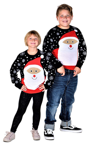 SOCAL LOOK Ugly Christmas Sweater for Kids - Black Long Sleeve Unisex Children Funny and Festive Cute Santa Holiday Xmas Pullover for Boys & Girls