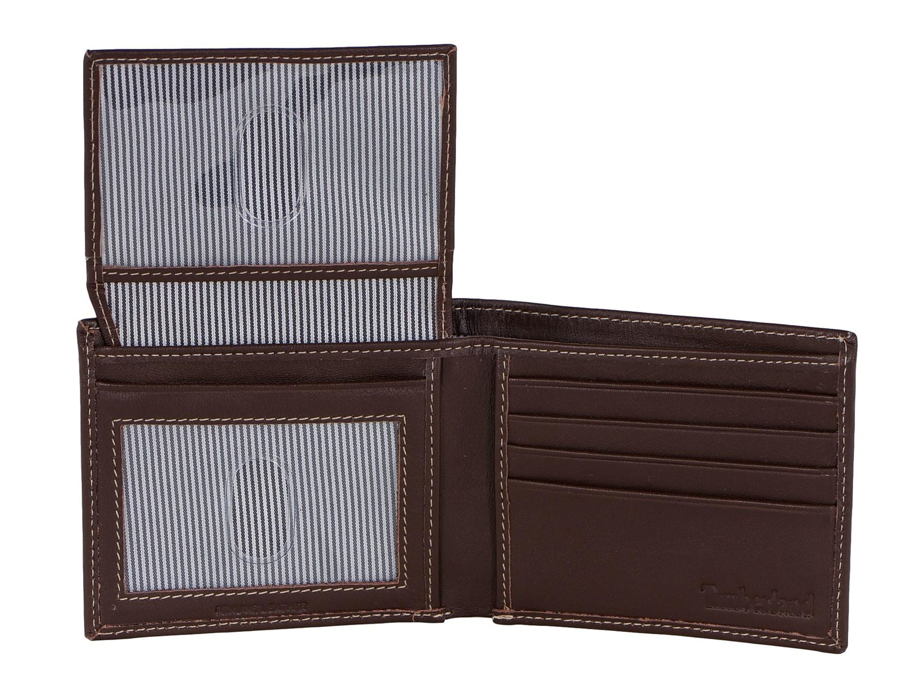 Timberland Men's Genuine Leather Bifold Passcase Wallet with Flip ID Pocket