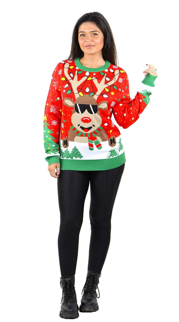 SOCAL LOOK Youth Crew Neck Long Sleeve Ugly Christmas Sweater Rudolph The Red Nose Pullover Red