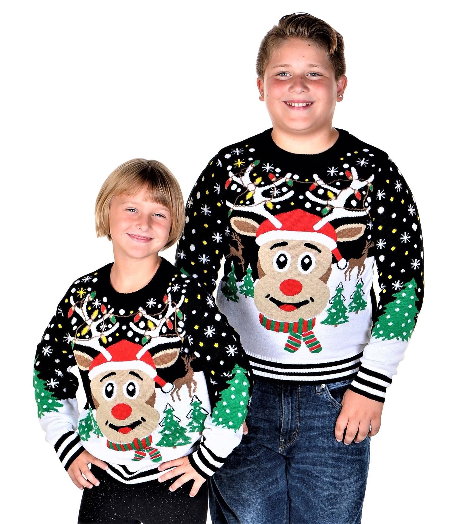SOCAL LOOK Kids Ugly Christmas Sweater, Multicolor Long Sleeve Unisex Children Funny Festive Cute Rudolph Holiday Xmas Pullover for Boys & Girls